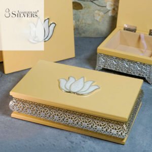 Light Beige Wooden Box W/Flower Epoxy - Silver Plated