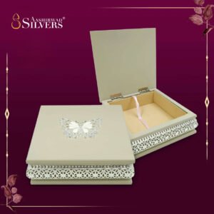 Grey Wooden Box W/Butterfly EPOXY - Silver Plated (M)