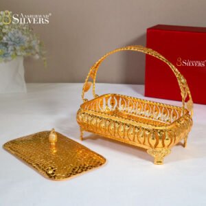 Beehive Rectangular Shape Covered Basket with flower Handle(G) (EKN 2091)