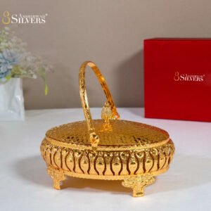 Beehive Oval Shape Covered Basket With Handle (G)