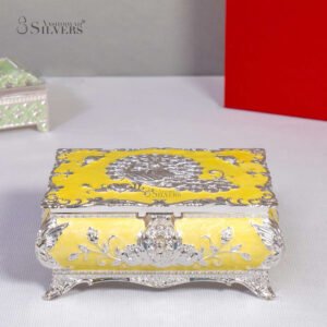 Jewellery Box with Pair of Peacock (Light Yellow Enamel)