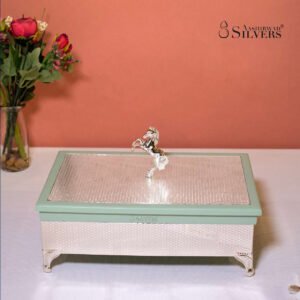 Rectangle Footed Wooden Dry Fruit Box with Horse NOB (Green)